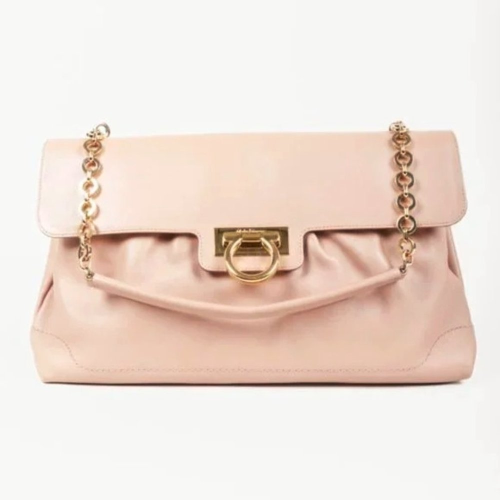 Salvatore Ferragamo W Chain Blush Flap Shoulder Bag
